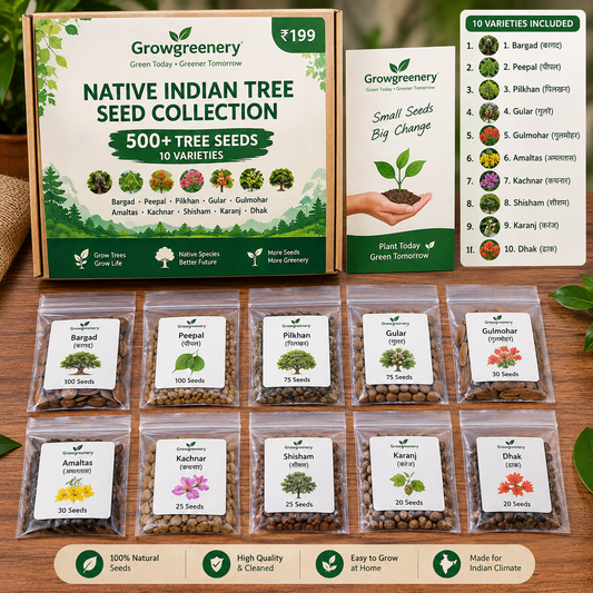 🌱 Growgreenery Native Indian Tree Seed Collection | 500+ Tree Seeds | 10 Varieties | Tree Plantation & Home Gardening Kit